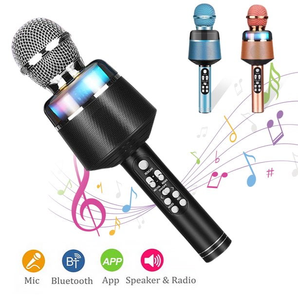 Black MARSPOWER Wireless Karaoke Microphone Wireless Handheld Portable Speaker Home KTV Player Singing Support Record TF Play Microphone