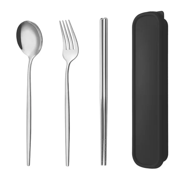 4Pcs Gold Portable Tableware Cutlery Set With Box Spoon Fork Chopsticks Set Stainless Steel Lunch Dinnerware Kitchen Accessories