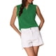 thumbnail image 4 of Camiseta sin mangas INSPIRE CHIC para mujeres, blusa suelta de cuello en V, camisetas polo sólidas, top casual 2XL verde tinta, 4 of 6