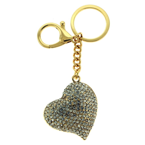 Blingy Heart Shaped Gold-tone Key Chain With Pave Rhinestone Accents And Trigger Snap KEKC6269