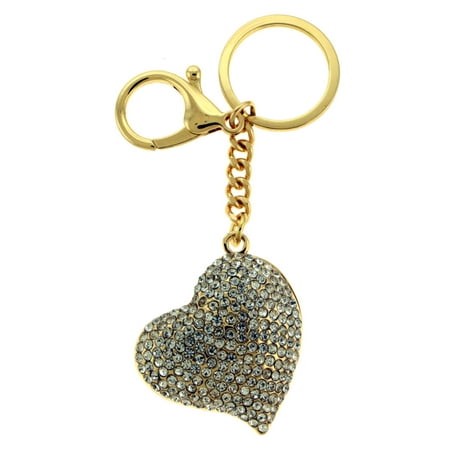 Trigger Snap Key - Blingy Heart Shaped Gold-tone Key Chain With Pave Rhinestone Accents And Trigger Snap KEKC6269