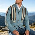 thumbnail image 6 of Nmnitkp Men's Fall Jackets Shawl Collar Button‑Front Knit Cardigan Jacket Western Geometric Striped Long Sleeve Sweater Coat Pockets Knit Outerwear for Casual Daily Wear Sky Blue,S, 6 of 6