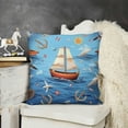 thumbnail image 2 of Summer Nautical Themed Pillow Covers Cute Seagull Wildlife Blue Stripes Decor Cushion Covers for Kids Teens Adults Cartoon Sailing Boat Anchor Stars Cushion Cases for Car Sofa, 2 of 5