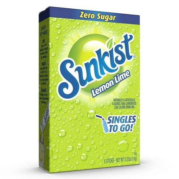 Pack of 2 - Sunkist Singles To Go Drink Mix Lemon Lime, 3 Boxes With 6 Packets Each -18 Total Servings