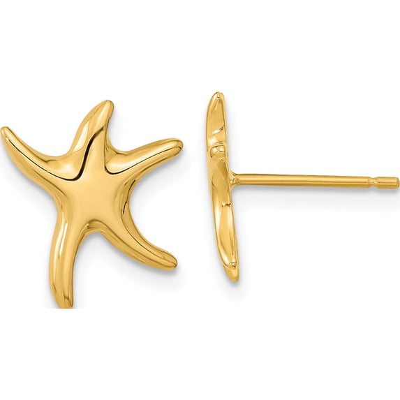 14K Yellow Gold Polished Starfish Post Earrings (12 X 11) Made In United States tc991