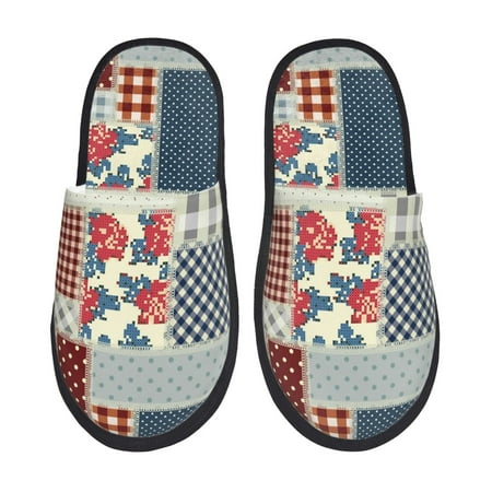 

Tideii Patchwork In Country Style for Home Indoor Cotton Slippers Autumn and Winter EVA Plush Slippers Household Supplies Unisex-Medium