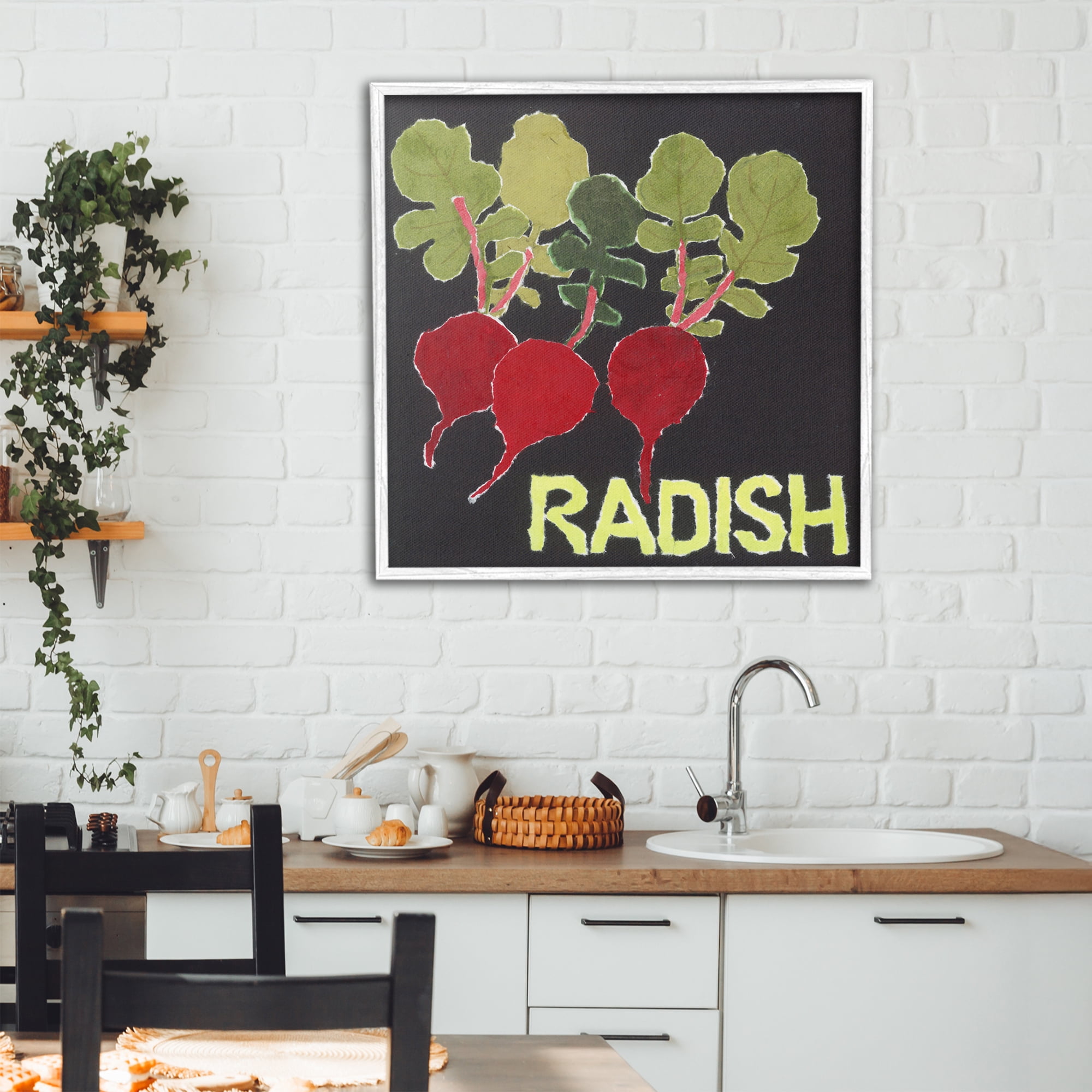 Stupell Industries Collaged Radish Vegetables White Framed Giclee Art, design by Nancy Overton