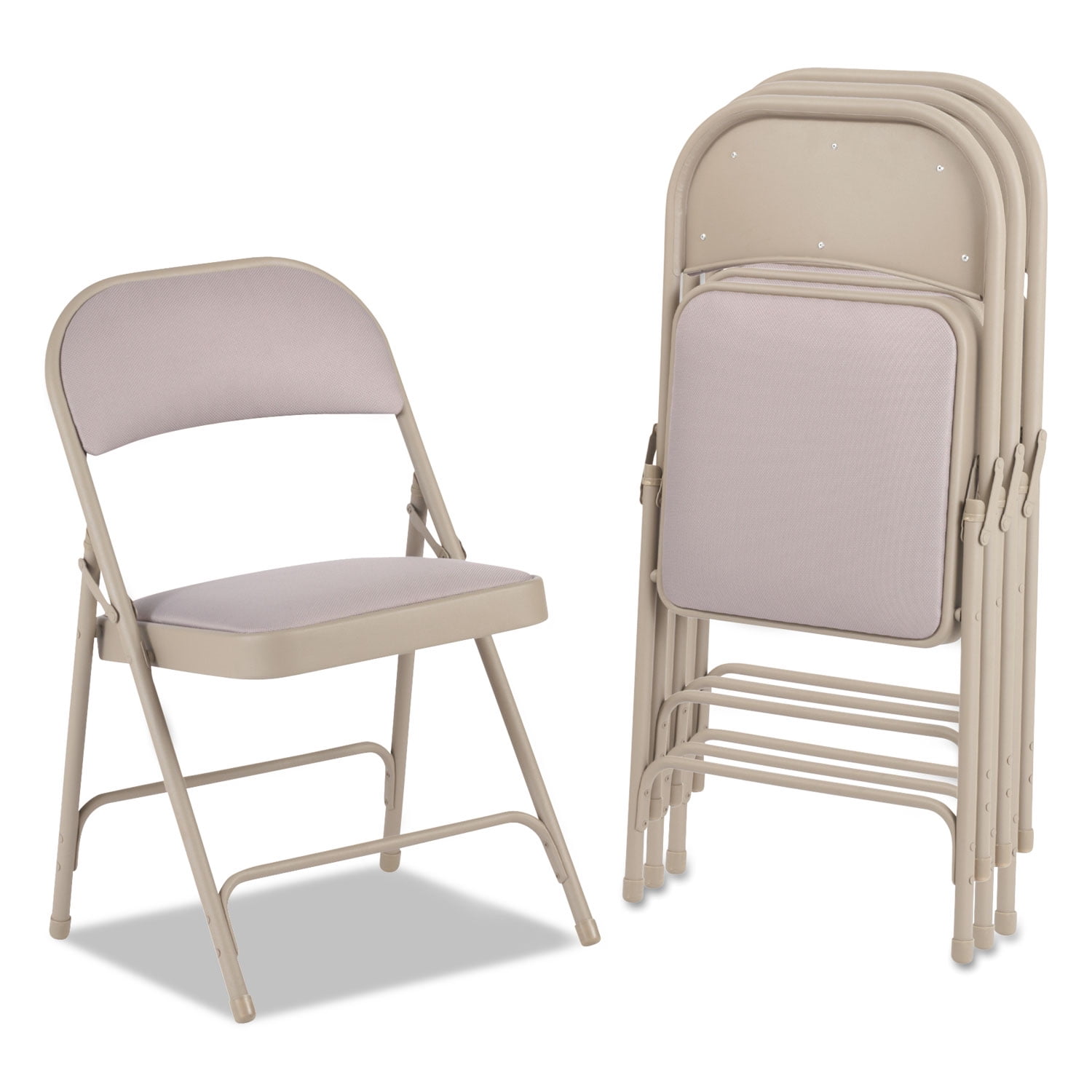 Alera Steel Folding Chair with TwoBrace Support, Fabric Back/Seat, Tan