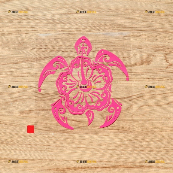 Hibiscus Flower Tribal Turtle Decal Sticker Vinyl Hawaii HI Life - Hot Pink, 5 Inches - for Car Boat Laptop