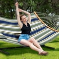 thumbnail image 6 of SUNCREAT Hammocks for Outside with Stand Included, Double Hammock with Curved Spreader Bar, Carrying Bag, Dark Green Stripes, 6 of 8