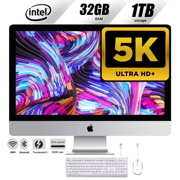 Pre-Owned Used Apple iMac MK472LL/A 27-Inch Retina 5K Desktop (3.2 GHz Intel Core i5, 32GB DDR3, 1TB, 2015) with Keyborad and Mouse