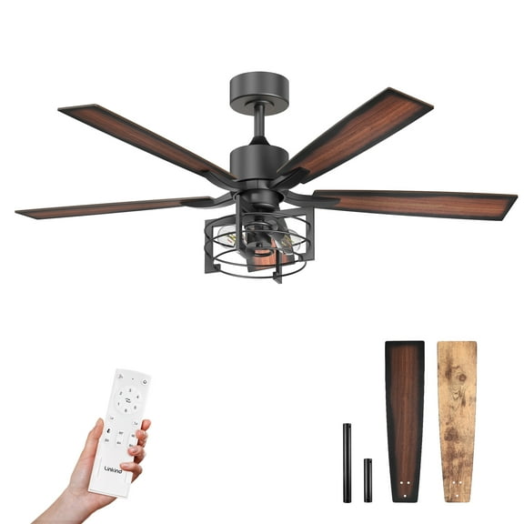 Linkind 52 inch Ceiling Fan with Light Kit, Matte Black, 5 Blades, Remote Control, Reverse Airflow, 6 Speeds, Dimmable