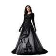 thumbnail image 3 of Sorvello Women's Halloween Gothic Dress Treehouse Thorn Pattern Lace Chiffon Long Sleeve Round Neck Maxi Dress Party Witch Cosplay Costume Evening Gown for Women Gray L, 3 of 8