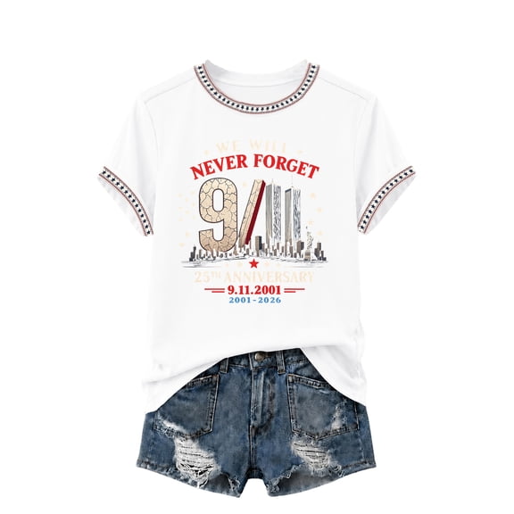 AHMOMEI Women 9.11 25th Anniversary Shirt Never Forget September 11 Shirts American Flag Honor Faith Memorial Day Womens Short Sleeve Tops XXL
