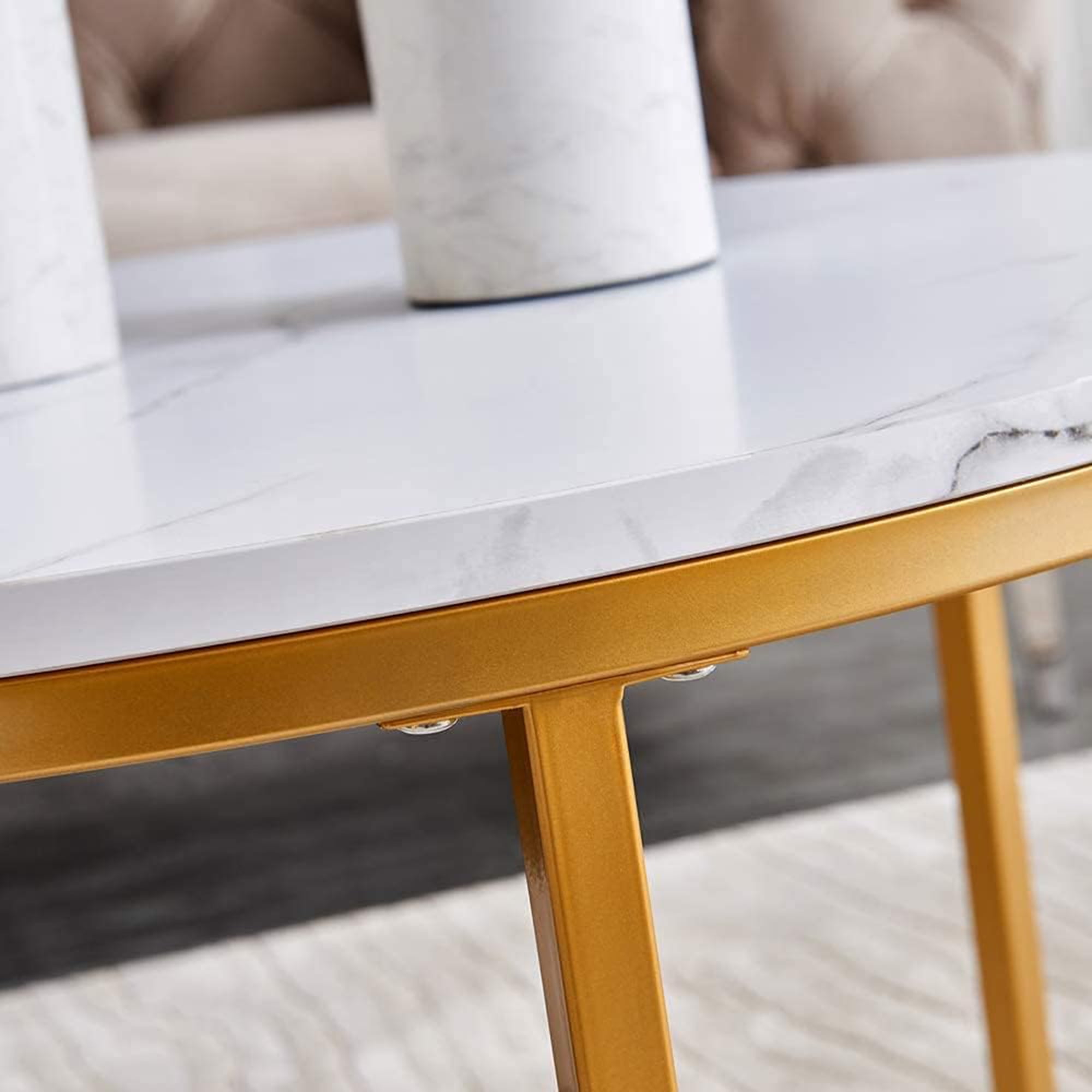 Kepooman 31.5" Nesting Coffee Table Set of 2, Round Nightstand with Faux Marble Wooden Top for Living Room, Golden