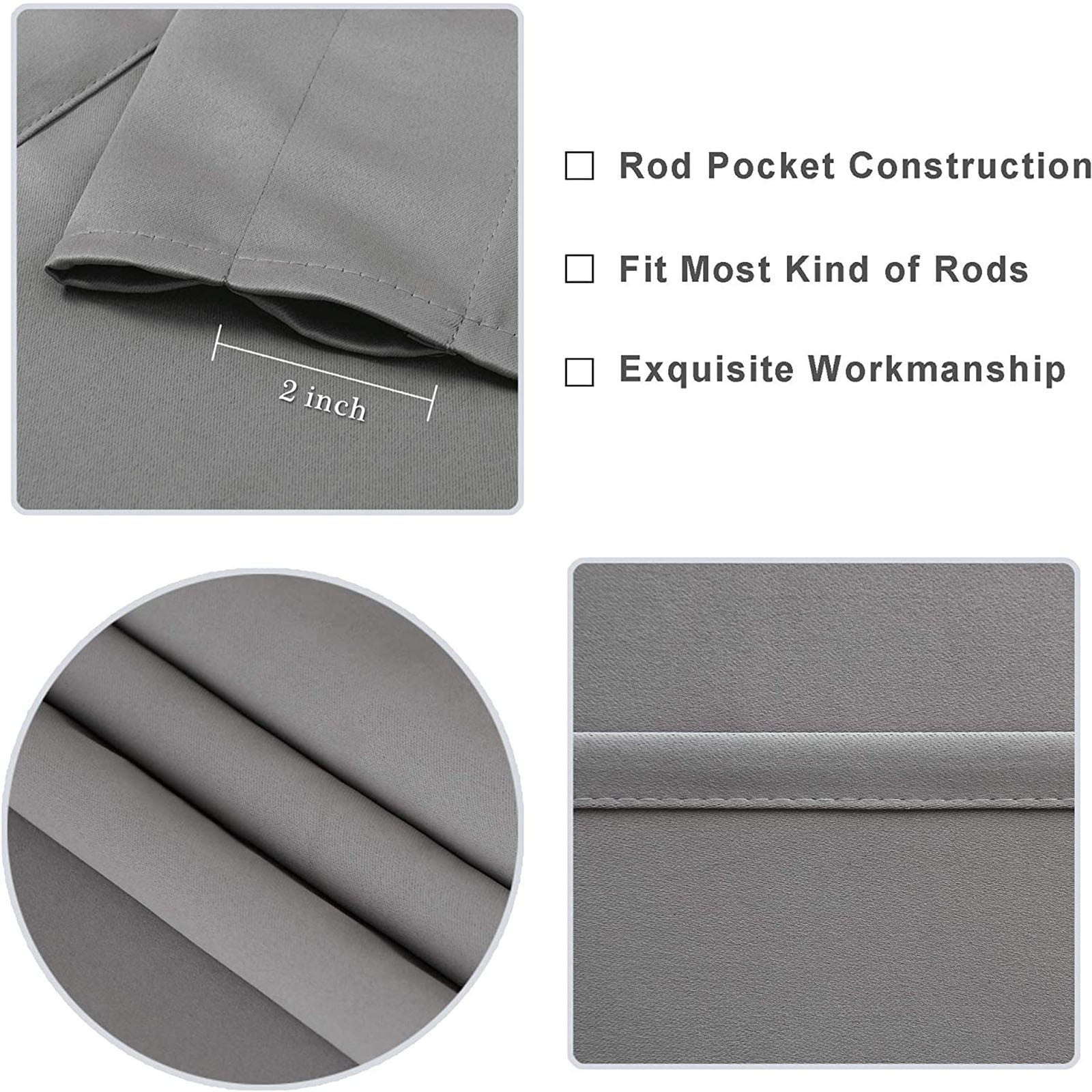 100% Blackout Curtains for Bedroom 84 Inches Long, Back Tab/Rod Pocket Living Room Drapes, Thermal Insulated Blackout Curtains 2 Panels Set, 38" W x 84" L, Grey