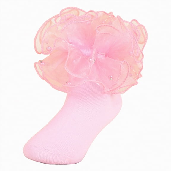 mgoYE Ruffle Socks Kids Girls Ruffle Socks Toddler Double Lace Sock Turn Cuff Dress Socks with Ruffles Little Baby Girl Kids(Pink,0-6 Months)