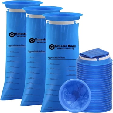 AMQTSLM Vomit Bags – 24 Pack – 1000ml Emesis Bags – Leak Resistant, Medical Grade, Portable, Disposable Barf, Puke, Throw up, Nausea Bags for Travel Motion Sickness, Car & Aircraft, Taxi (Blue)