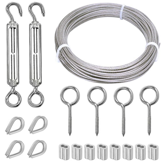 66FT 1/16" Turnbuckle Wire Tensioner Kit M5 Hook and Eye Turnbuckle Kit Heavy Turnbuckle Cable Railing Kit 20M Stainless Steel Cable Wire Rope for Railings Hanging Outdoor Lights Clotheslines