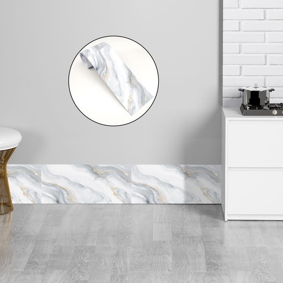 Imitation Marble Molding Self Adhesive Waterproof Wallpaper Border Peel and Stick Backsplash Tiles Sticker for Bathroom Kitchen Home Decor 3.8*94.5 inches