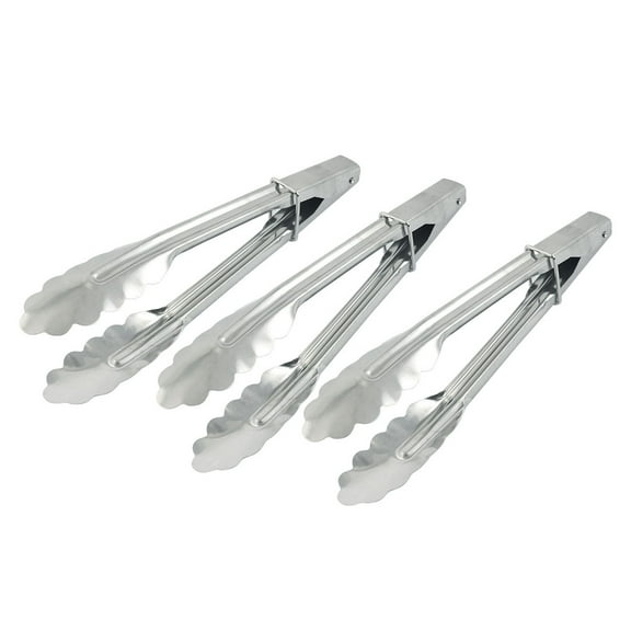 Unique Bargains Metal Clip BBQ Barbecue Buffet Meat Bread Food Locking Tongs Silver Tone 3PCS