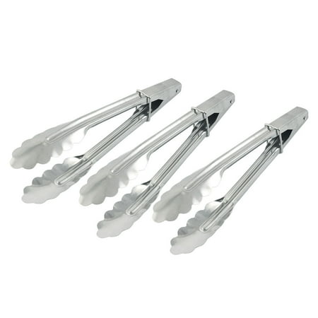 

Unique Bargains Metal Clip BBQ Barbecue Buffet Meat Bread Food Locking Tongs Silver Tone 3PCS