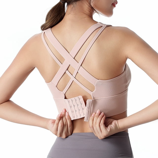 Ropa interior deportiva de alto impacto para mujer, ropa interior deportiva para correr con tiras cruzadas en la espalda, ropa interior con copas desmontables - Rosa