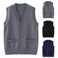 thumbnail image 2 of Generic Boys Girls School Uniform Sweater Vest Kids Toddler Cotton Knit V-Neck Button Sleeveless Sweater Cardigan Light Casual Jacket, 2 of 7
