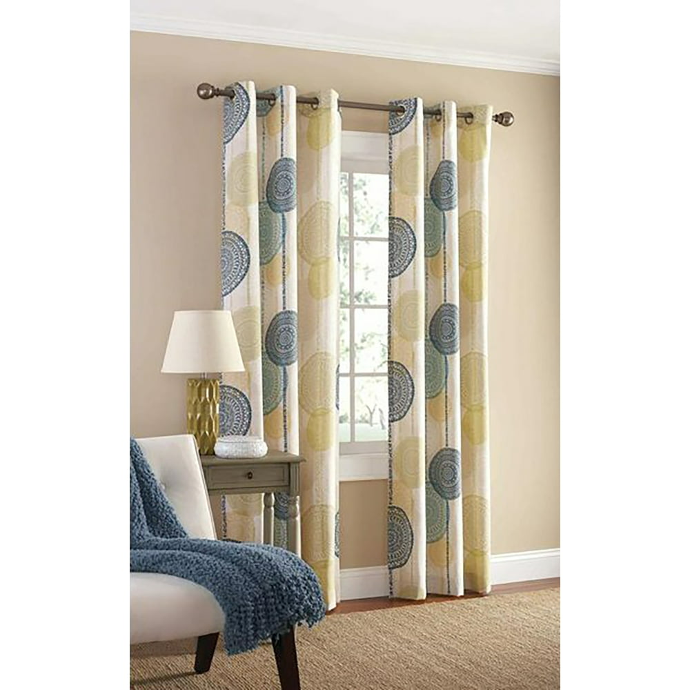 Mainstays Hanging Medallion Light Filtering Grommet Curtain Panel Pair, Set of 2, Blue, 40" x 84
