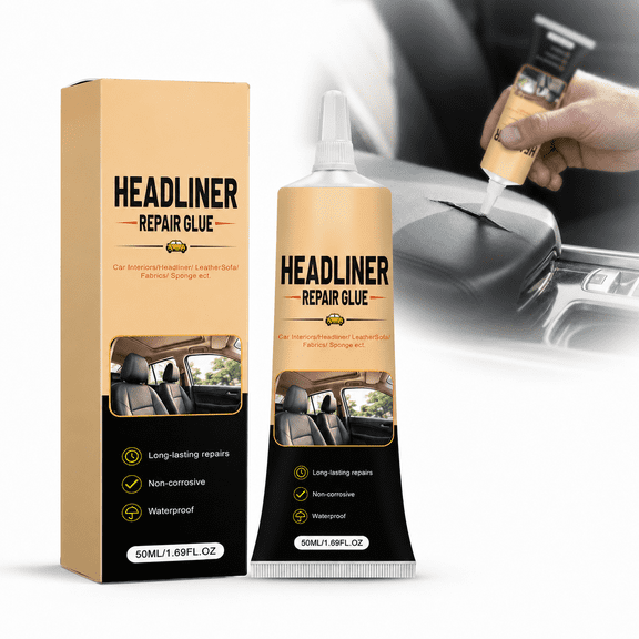 Waterproof Car Headliner Repair Glue, Fabric Upholstery Adhesive for Roof Liner, Leather & Interior, Heat-Resistant, Precision Brush Applicator, DIY Auto Repair(1Pcs)