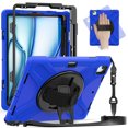 thumbnail image 2 of For iPad Air 13 inch / iPad Pro 12.9 inch 6th/ 5th/ 4th/ 3rd Case, 360 Hand Strap, Shoulder Strap, Kickstand, Rugged Drop Protection, Blue, 2 of 7