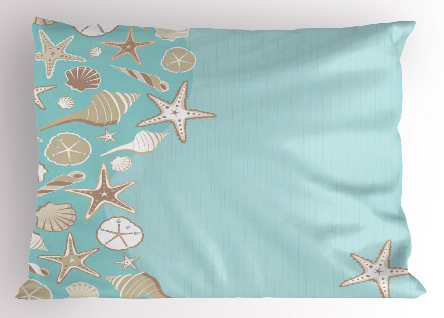 Shell Pillow Sham, Thin Lines and Various Creative Seashells Beach Party Theme, Decorative