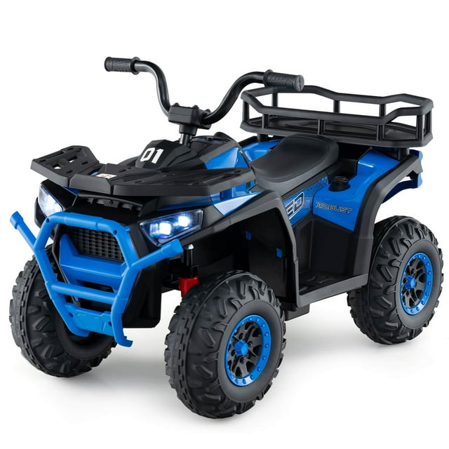 Costway 24V Kids Ride on Electric ATV Car Toy with Spring Suspension & LED Lights USB Navy