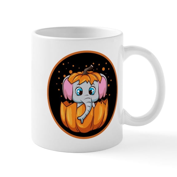 CafePress - Halloween Pumpkin Elephant Mugs - 11 oz Ceramic Mug - Novelty Coffee Tea Cup