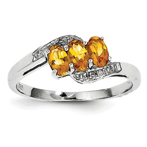 Primal Silver Sterling Silver Rhodium-plated Citrine and Diamond Ring