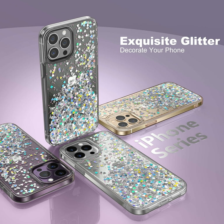 ULAK Glitter Case for iPhone 14 Pro Max, Clear Slim Shockproof Bumper Phone  Case for Apple iPhone 14 Pro Max 2022 for Women Girls, Silver Stars 