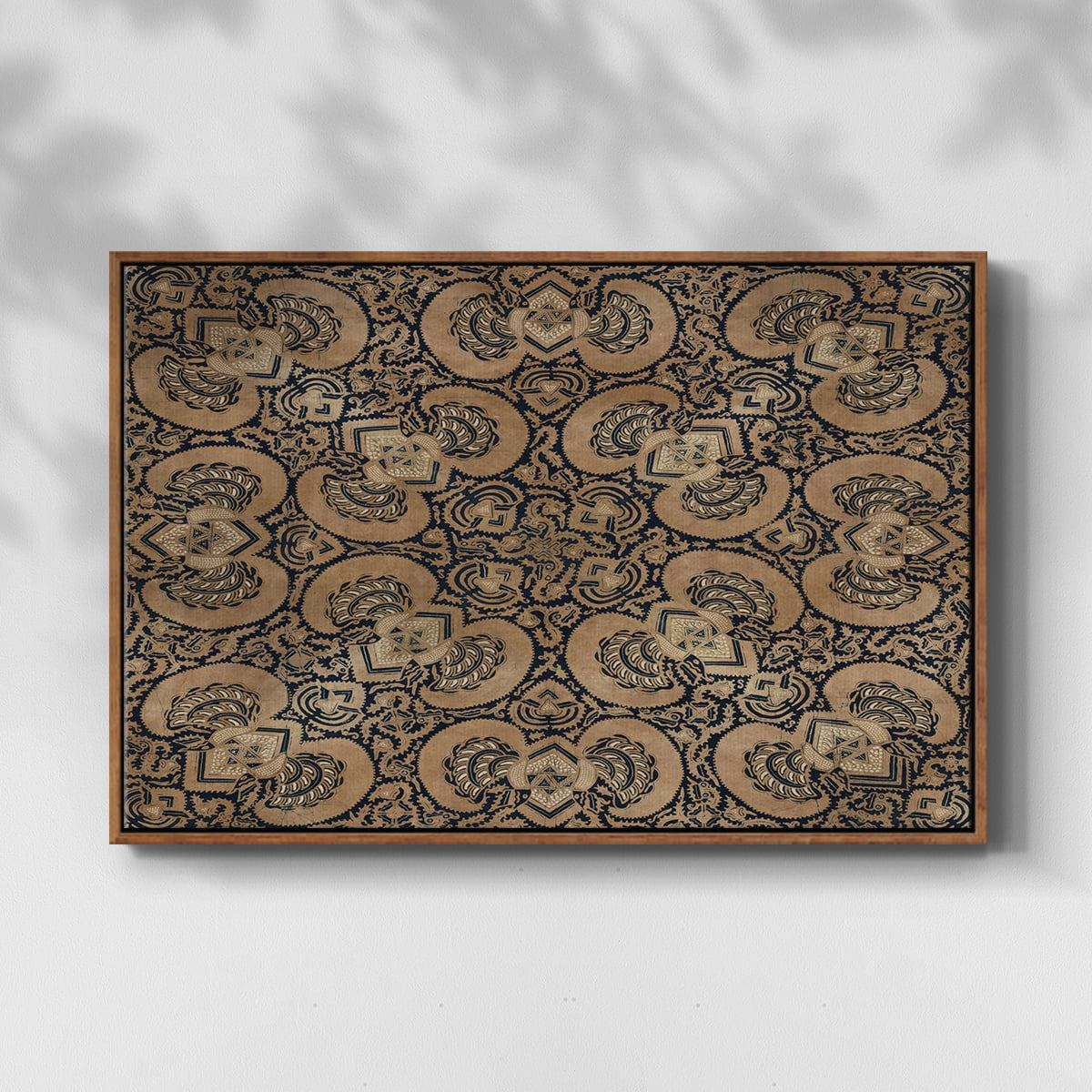 Vintage Abstract Print-III Framed in Walnut Wood Gallery Wrapped Canvas 27 in. x 41 in.