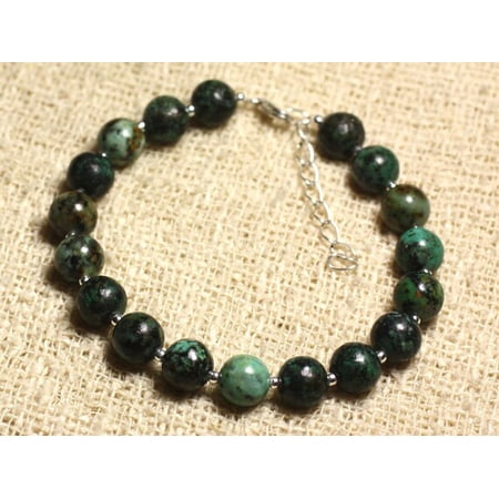 Natural African Turquoise 8mm Round Shape Smooth Cut Gemstone Beads 7 Inch Adjustable Silver Plated Clasp Bracelet For Men, Women. Natural Gemstone Link Bracelet. | Lcbr_00043