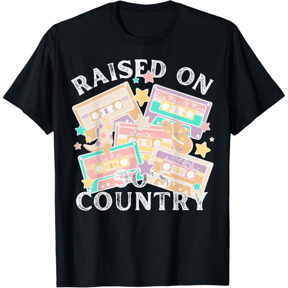 Raised on 90s Country, Retro 90's Country T-Shirt men and women can wear, black, white, gifts
