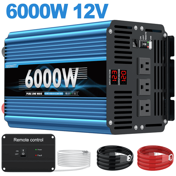 XDZWATT 12V 3000W Continuous 6000W Surge Power Inverter Type-C Ports, 3 AC Power Outlets for Car
