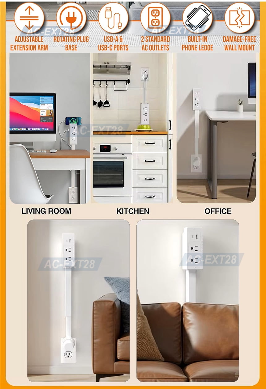 Electrical AC Outlet Extender Stick Getting Hard-to-Reach Outlets To Accessible Areas