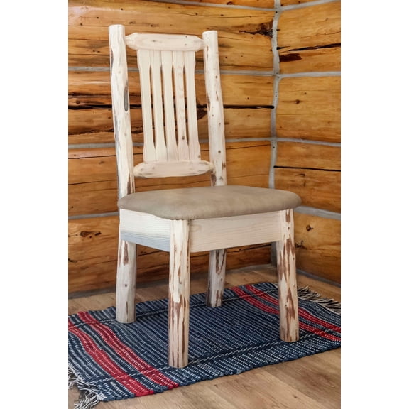 Montana Collection Side Chair, Clear Lacquer Finish w/ Upholstered Seat, Buckskin Pattern