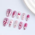 thumbnail image 2 of Uñas postizas adhesivas LWTZLW, tamaño mediano almendra, diseño rosa y plateado, 2 of 8