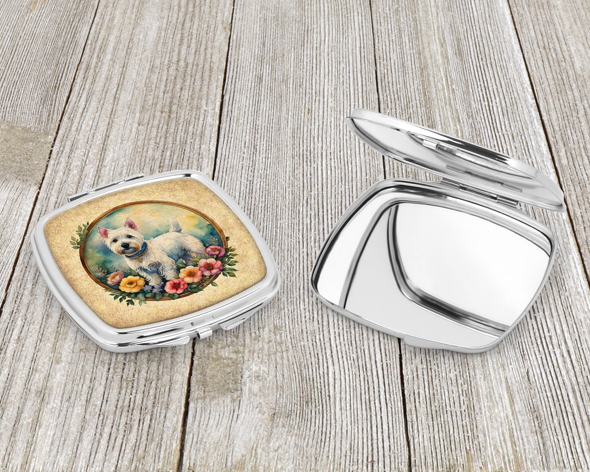 Westie and Flowers Compact Mirror 2.75 in x 3 in