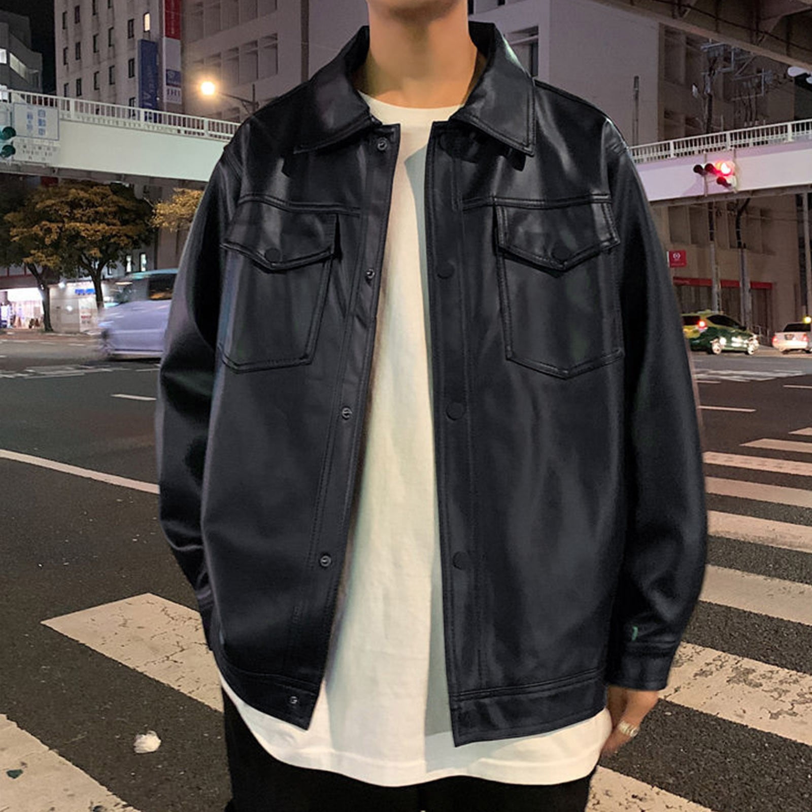 TKing Fashion Fall And Winter Leather Jacket Men's Trend Loose Men's