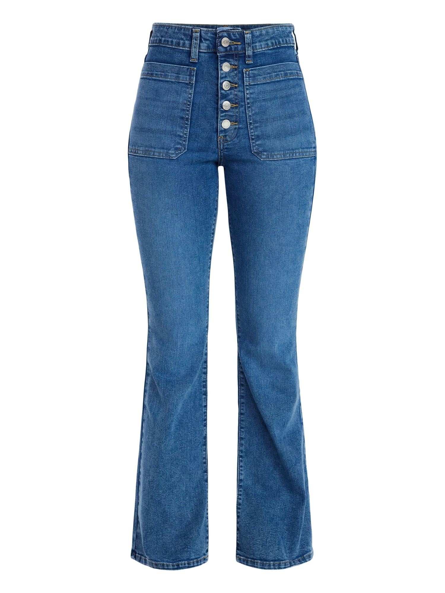 Time and Tru Women's Patch Pocket Flare Jeans, 31" Inseam, Sizes 0-22