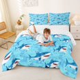 thumbnail image 3 of Manfei Cartoon Shark Full Size Comforter Sets, Kawaii Marine Animal Bedding Comforter Set, Light Cyan, Reversible, 3-Piece, 1 Comforter and 2 Pillowcases, 3 of 7