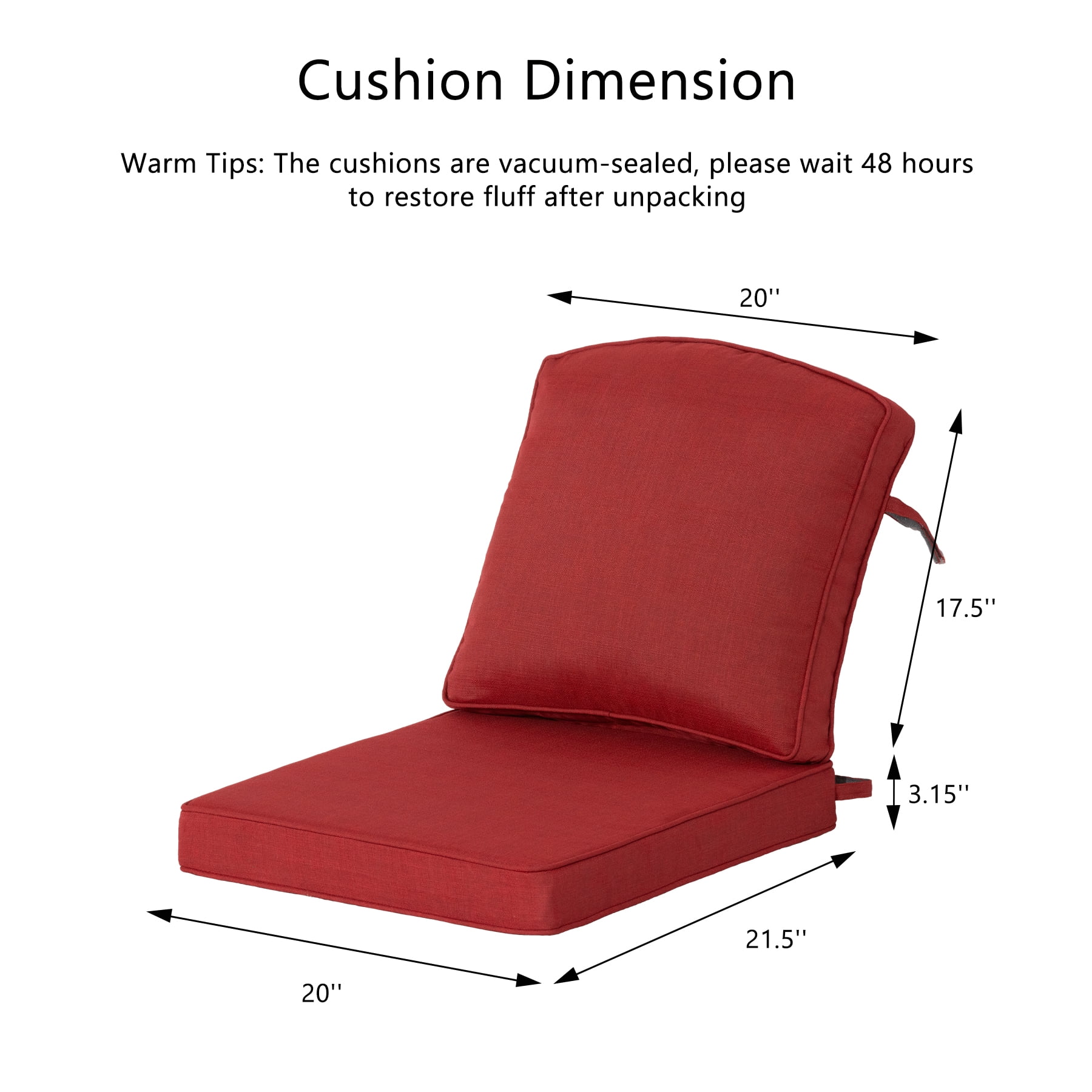 Goodgoods 20" x 21.5" Indoor & Outdoor Deep Seat Chair Cushions with Fasteners, Water & Fade Resistant, Chili