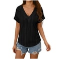 thumbnail image 5 of ZQGJB Summer Tops for Women Trendy V Neck Cap Short Sleeve Lace Crochet Eyelet Tops Dressy Casual Solid Color Tunic Blouses Black S, 5 of 7