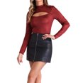thumbnail image 1 of INSPIRAR CHIC Blusa de Mujer con Brillo, Corte en la Parte Superior, Cuello Mock, Manga Larga, Tops de Fiesta Brillantes XS Rojo Negro, 1 of 5